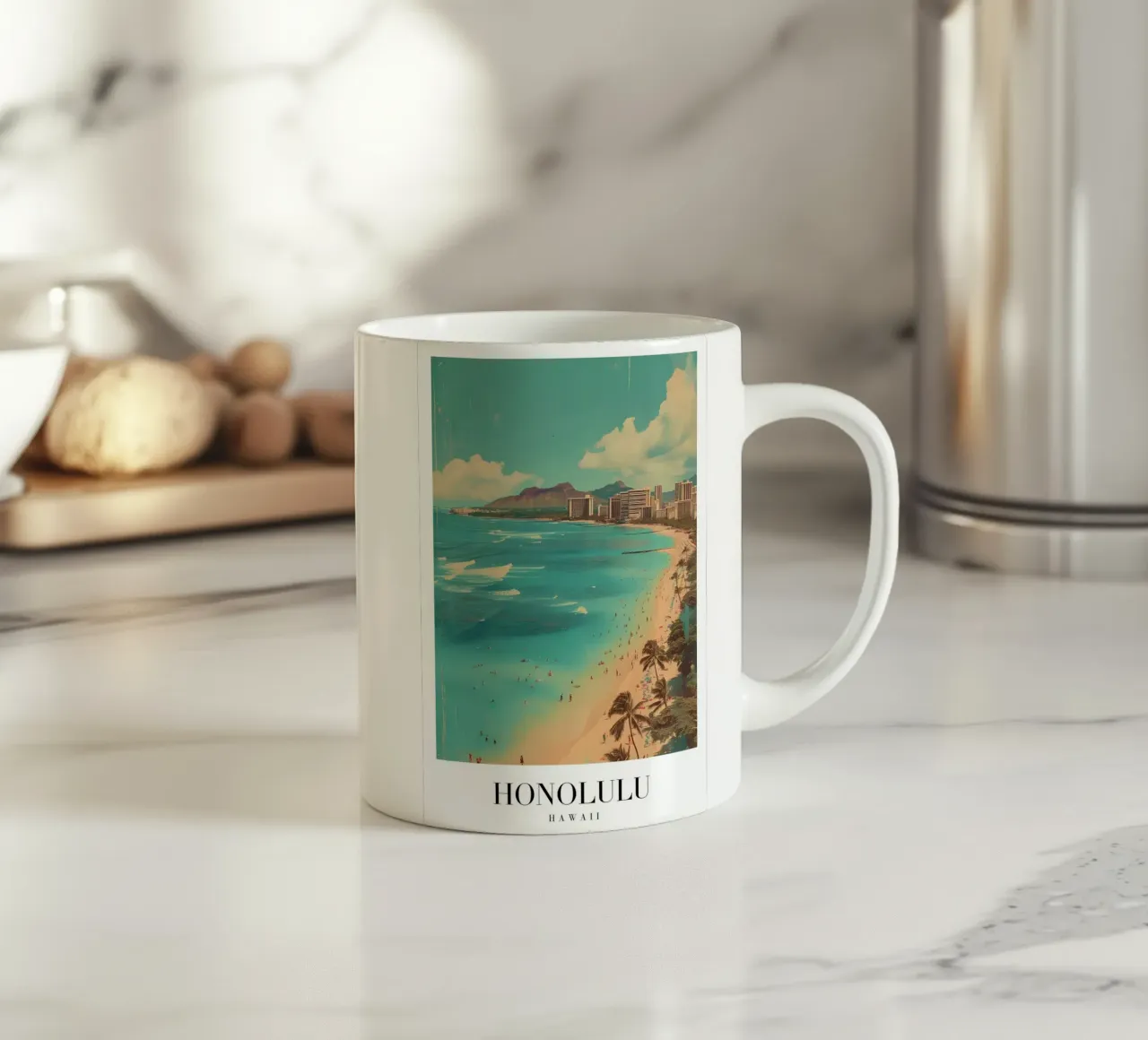 Honolulu Hawaii Waikiki Beach - Diamond Head Kunstdruk keramische mok van homdeco