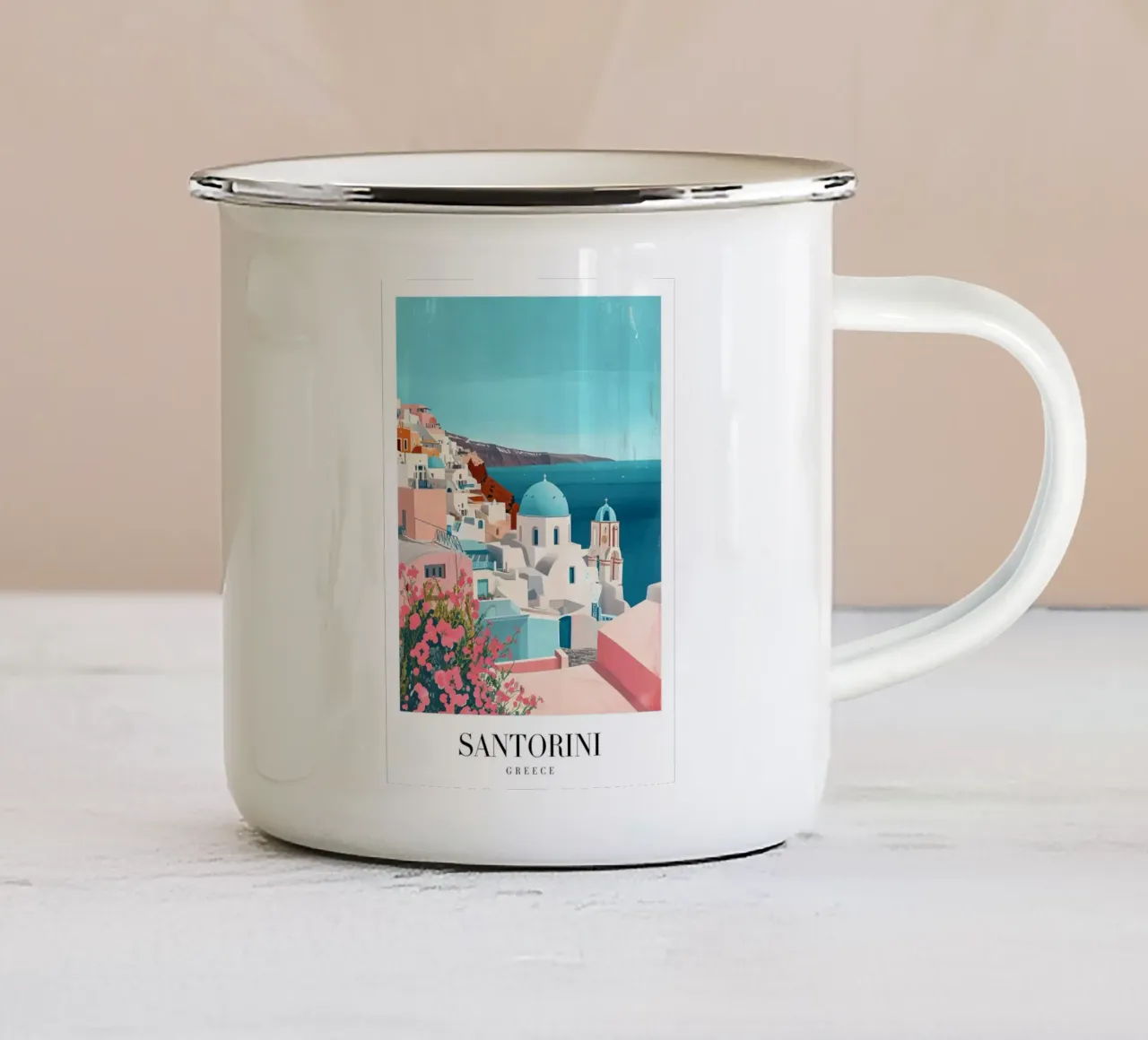 Santorini Grecia Villaggio di Oia - Blue Dome Arte Egea tazza in smalto da homdeco