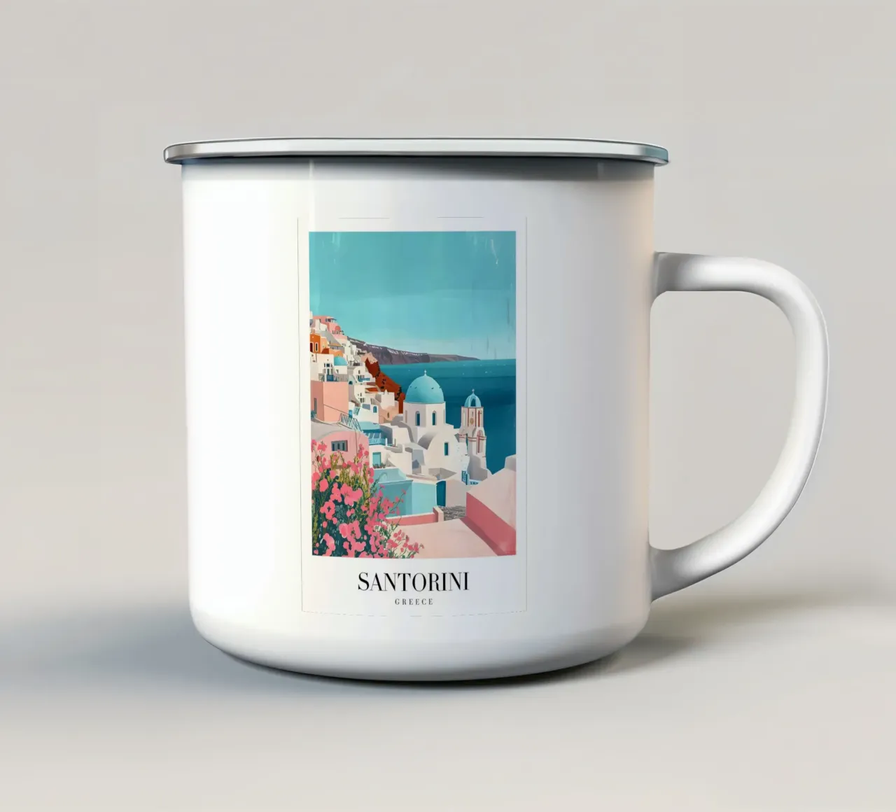Santorini Grecia Villaggio di Oia - Blue Dome Arte Egea tazza in smalto da homdeco