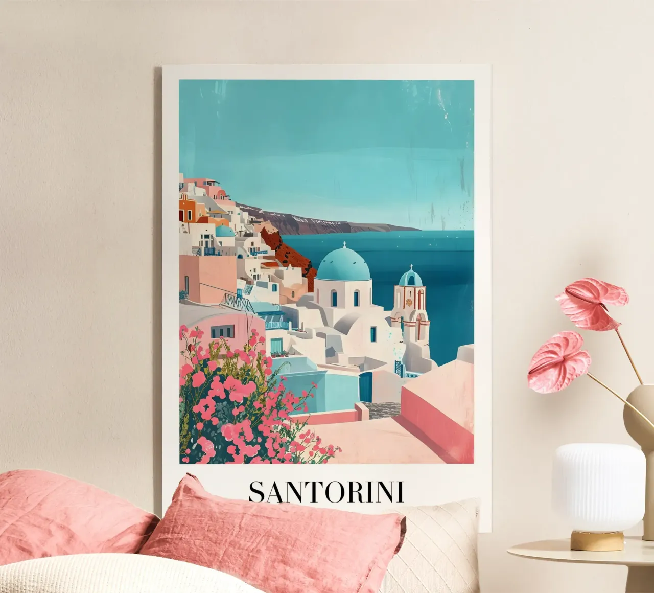 Santorini Greece Oia Village - Blue Dome Aegean Art acrylic glass by homdeco