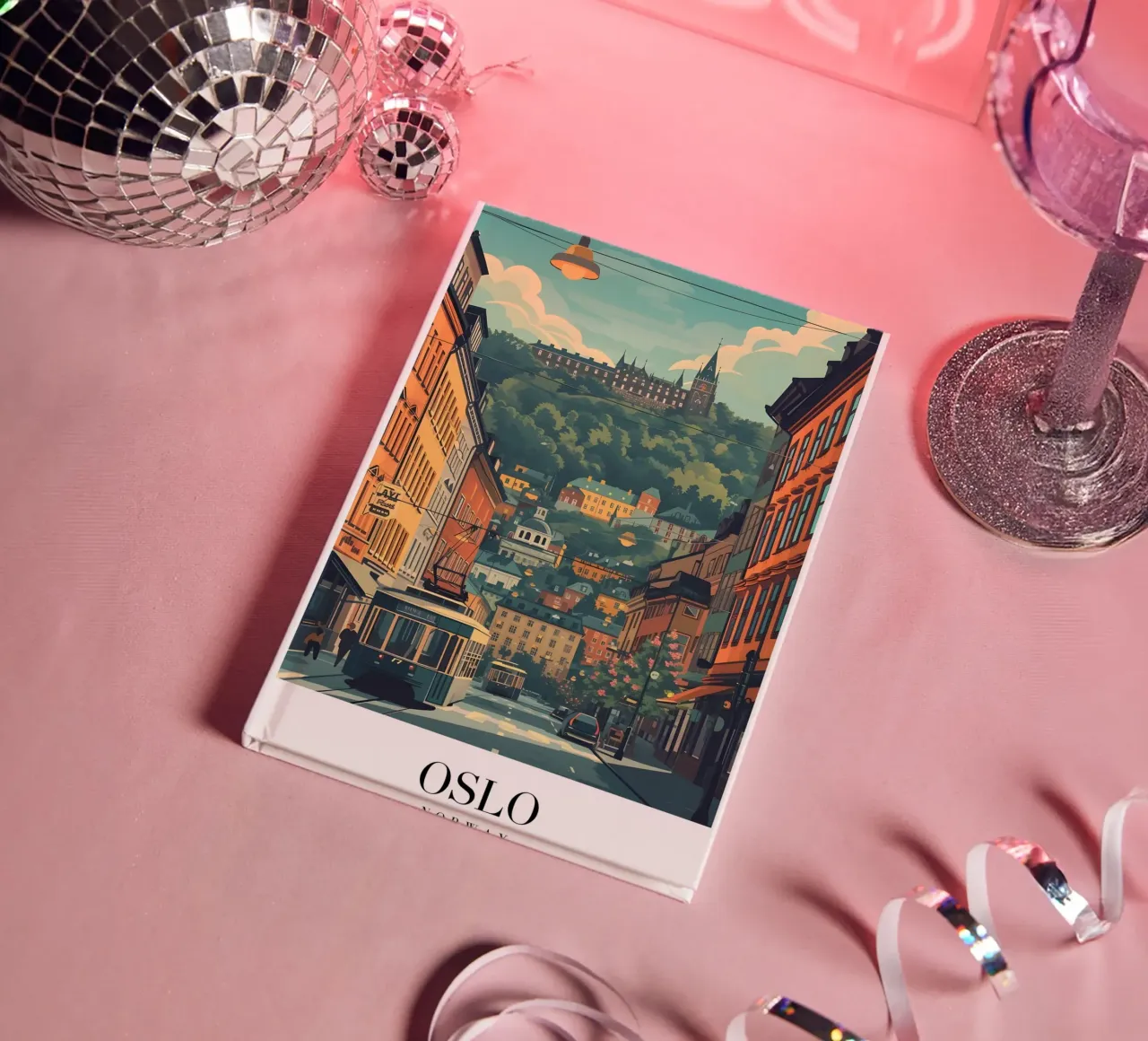 Oslo Norway Urban Scene - Historic Building & Tram Print notebook by homdeco