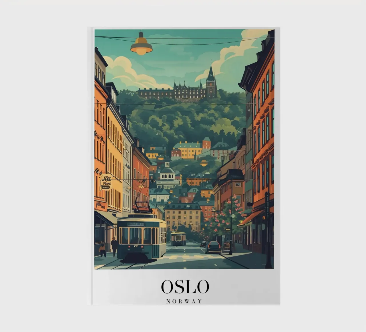 Oslo Norway Urban Scene - Historic Building & Tram Print notebook by homdeco