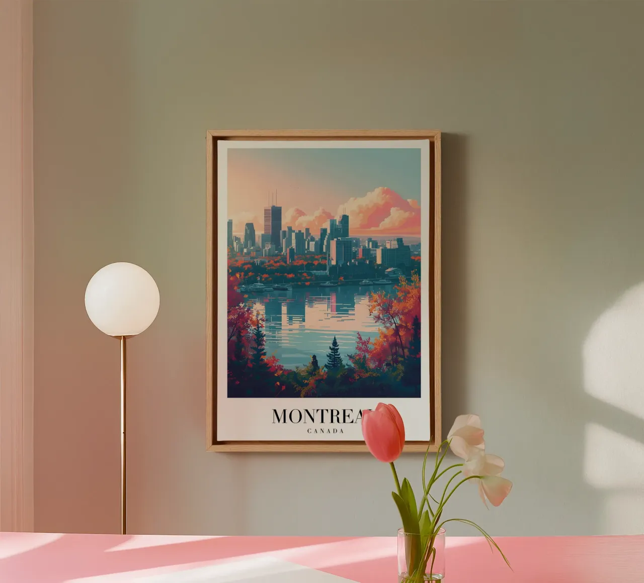 Montreal Canada Fall Cityscape - River & Skyline Art Print canvas with Floater frame by homdeco