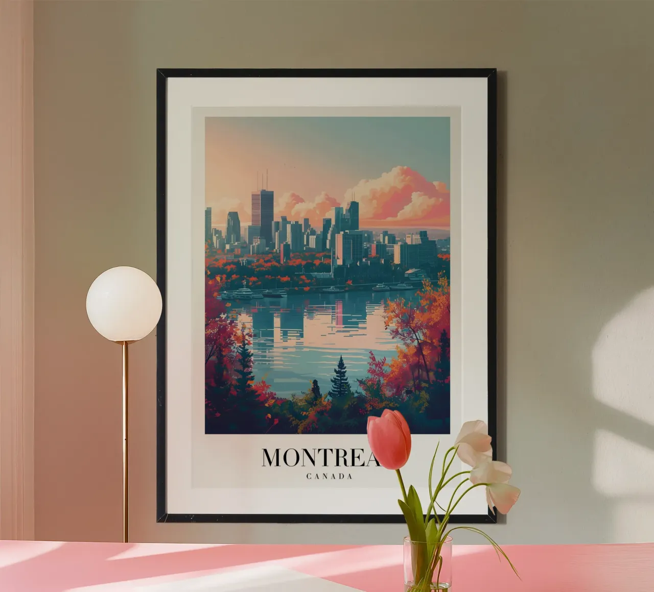 Montreal Canada - Paesaggio urbano autunnale - Stampa d'arte del fiume e dello skyline poster da homdeco