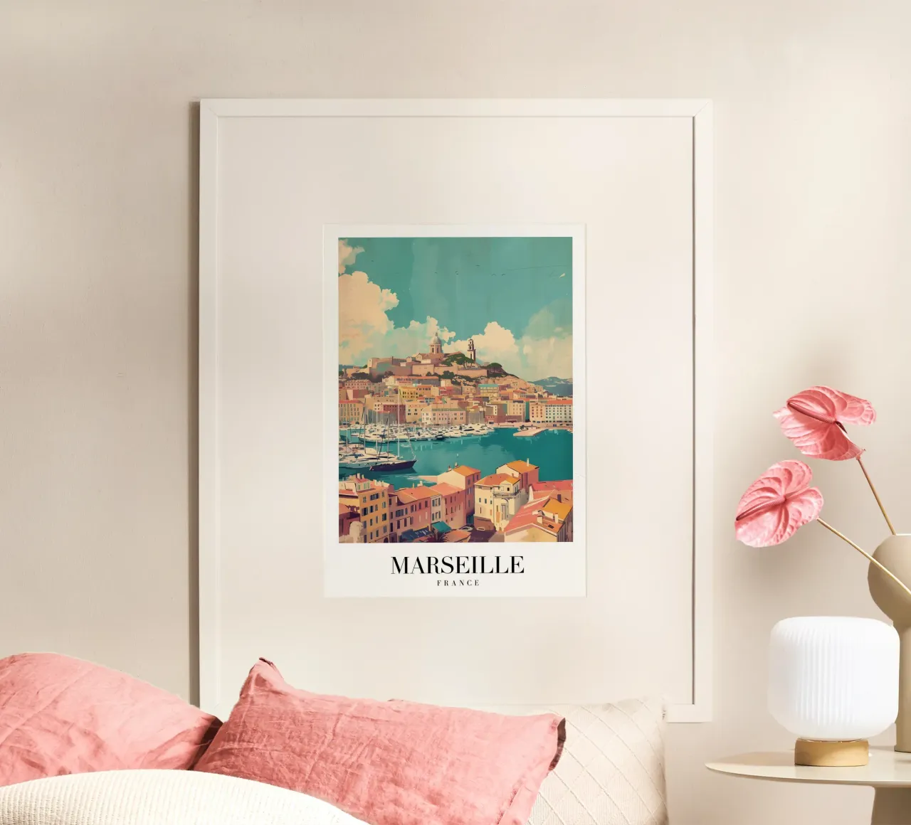 Marsiglia Francia - Paesaggio urbano del porto vecchio - Stampa d'arte costiera carta hahnemühle da homdeco