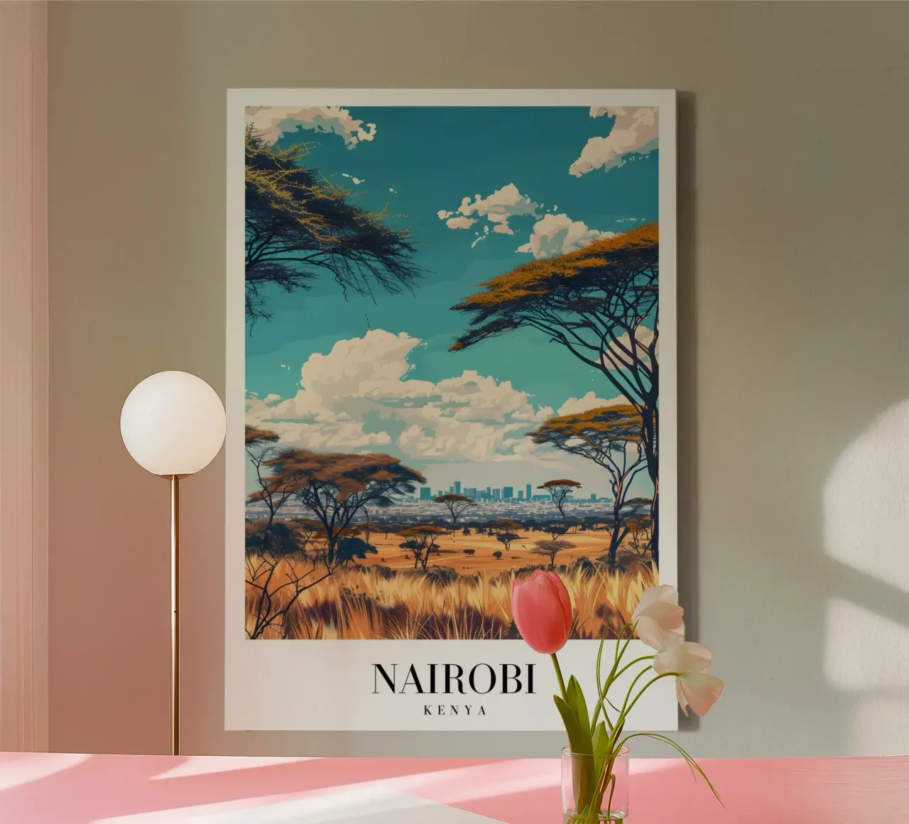 Nairobi Kenia Safari Stadsgezicht - Acaciabomen & Skyline canvas met Baklijst van homdeco