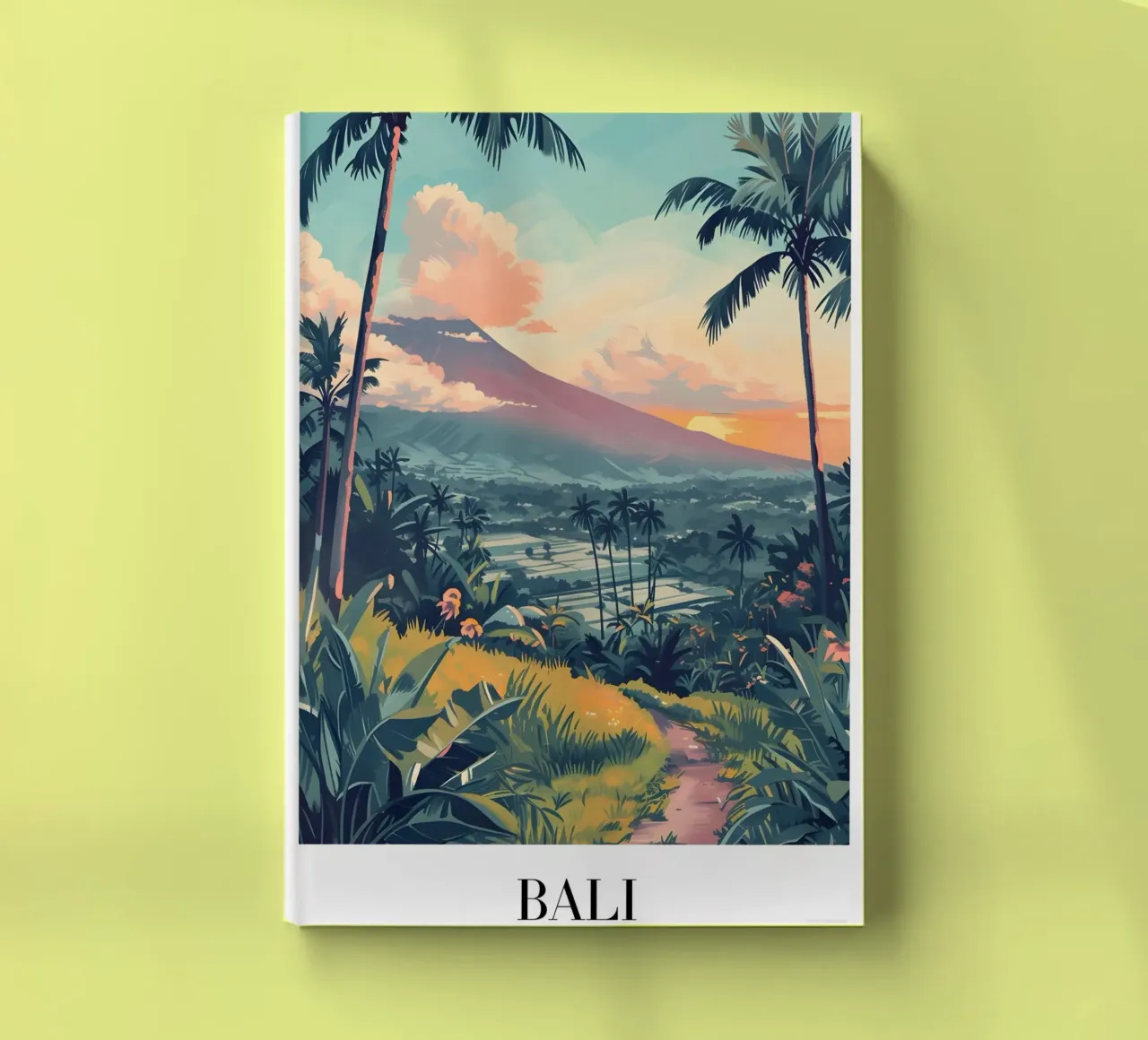Bali Indonesia Volcano & Rice Fields - Tropical Sunset Art notebook by homdeco
