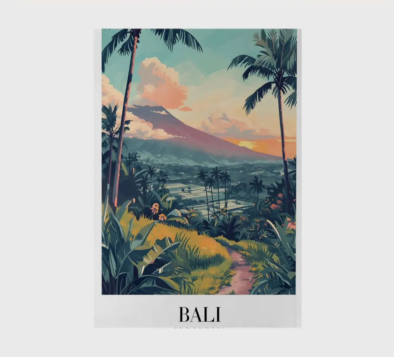 Bali Indonesia Volcano & Rice Fields - Tropical Sunset Art notebook by homdeco