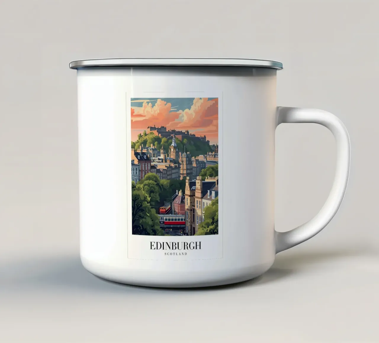Vista del castello di Edimburgo in Scozia - Paesaggio urbano storico - Arte tazza in smalto da homdeco