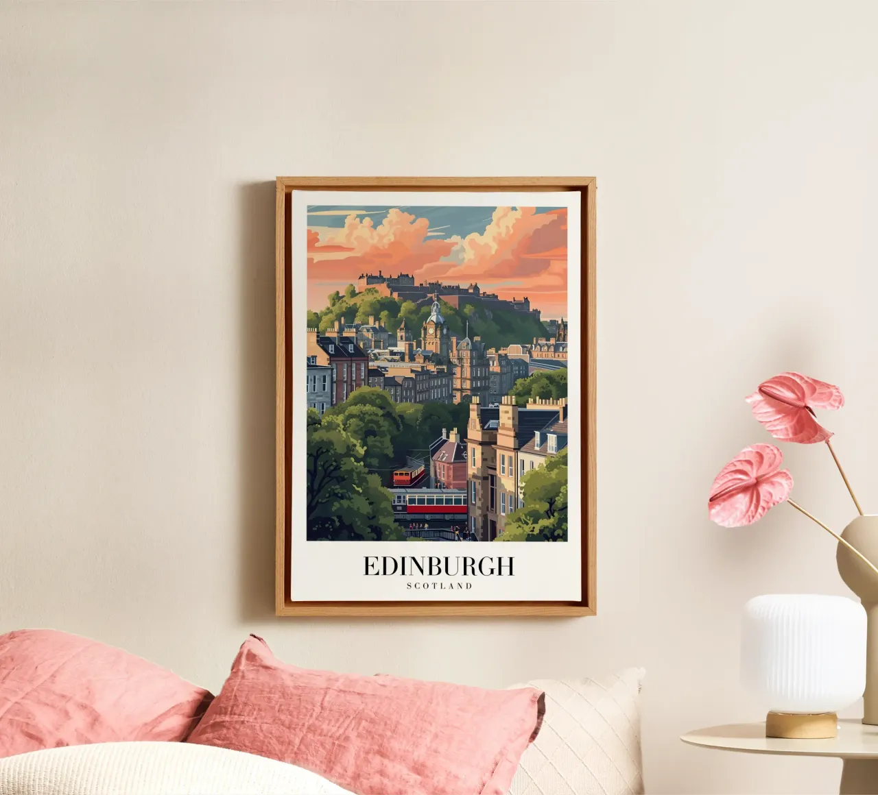 Vista del castello di Edimburgo in Scozia - Paesaggio urbano storico - Arte tela con Cornice a cassetta da homdeco