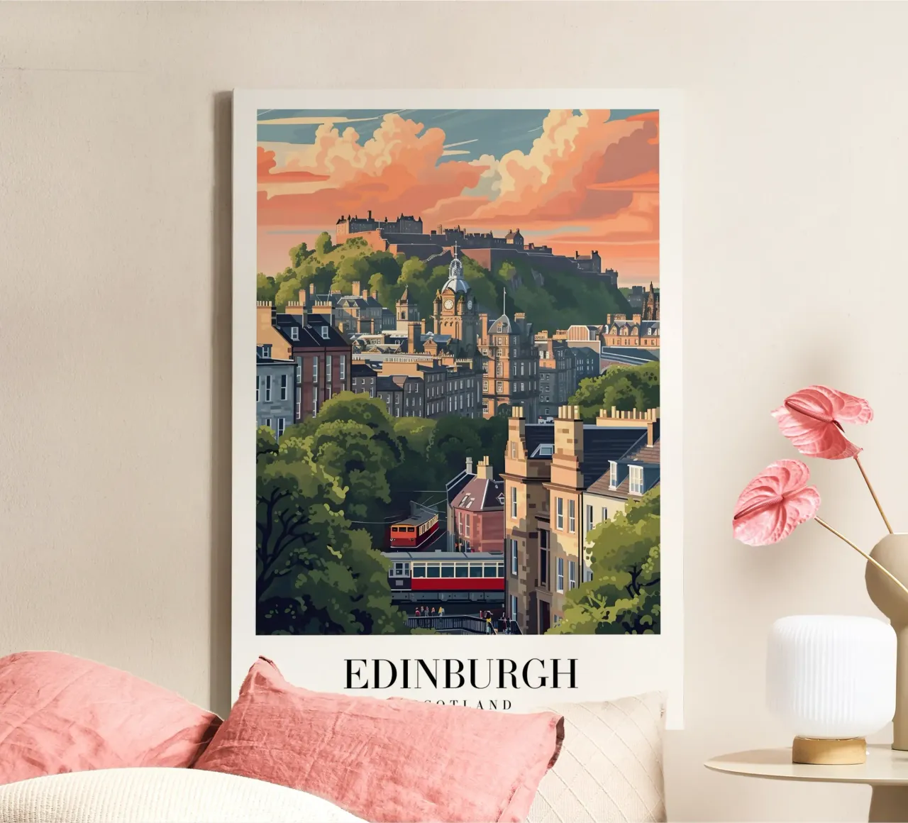 Vista del castello di Edimburgo in Scozia - Paesaggio urbano storico - Arte tela con Cornice a cassetta da homdeco