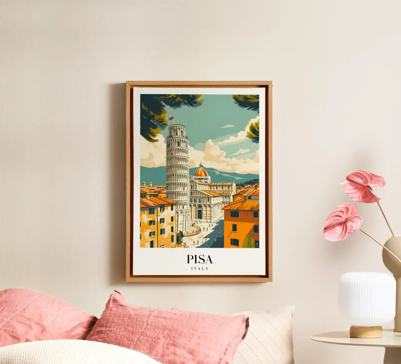 Pisa Italië Scheve Toren - Toscaanse bezienswaardigheid Art Print canvas met Baklijst van homdeco