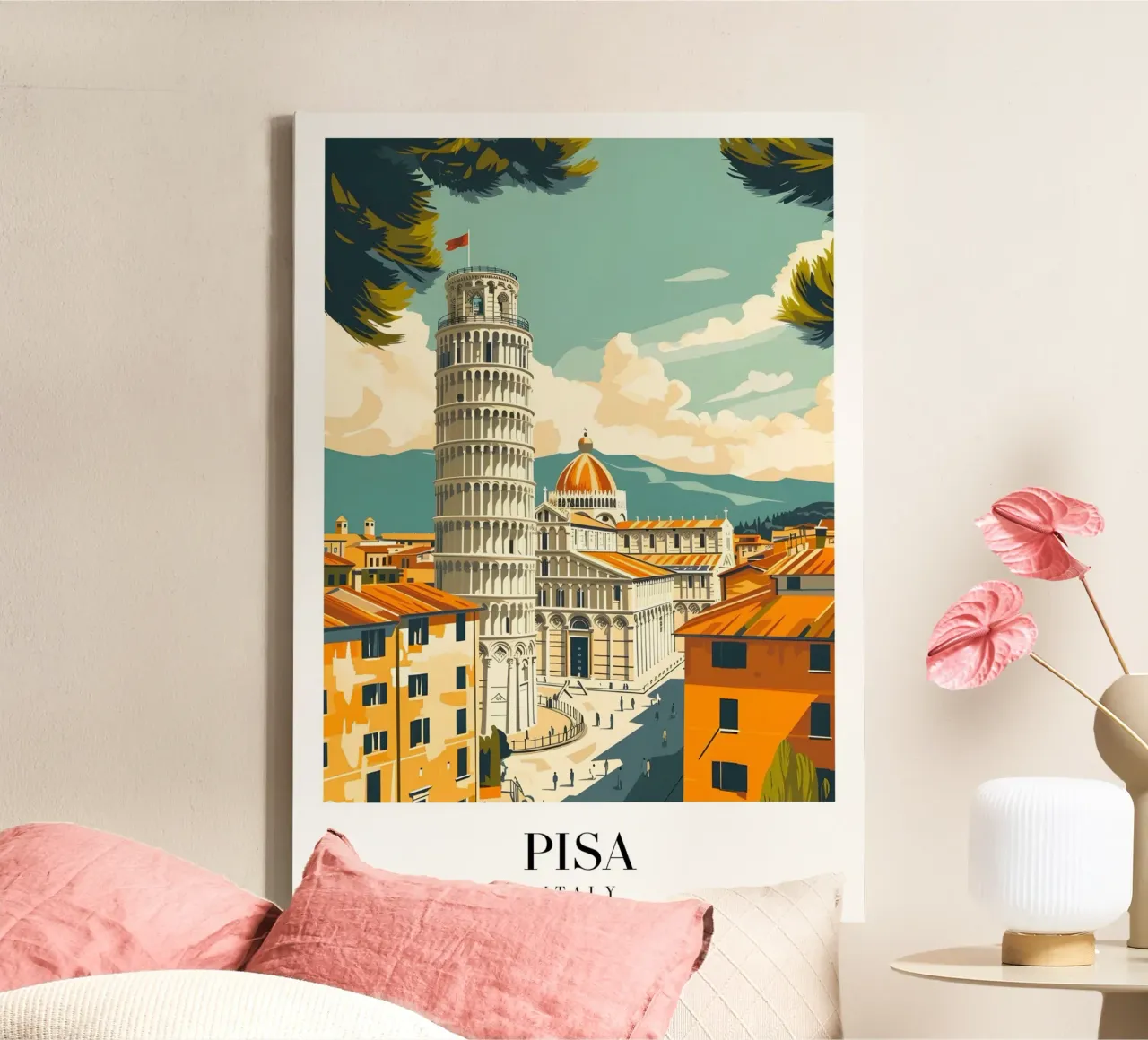 Pisa Italië Scheve Toren - Toscaanse bezienswaardigheid Art Print canvas met Baklijst van homdeco