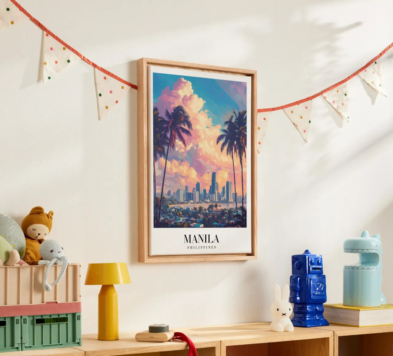 Manilla Filippijnen zonsondergang Skyline - Tropisch stadsgezicht kunst canvas met Baklijst van homdeco