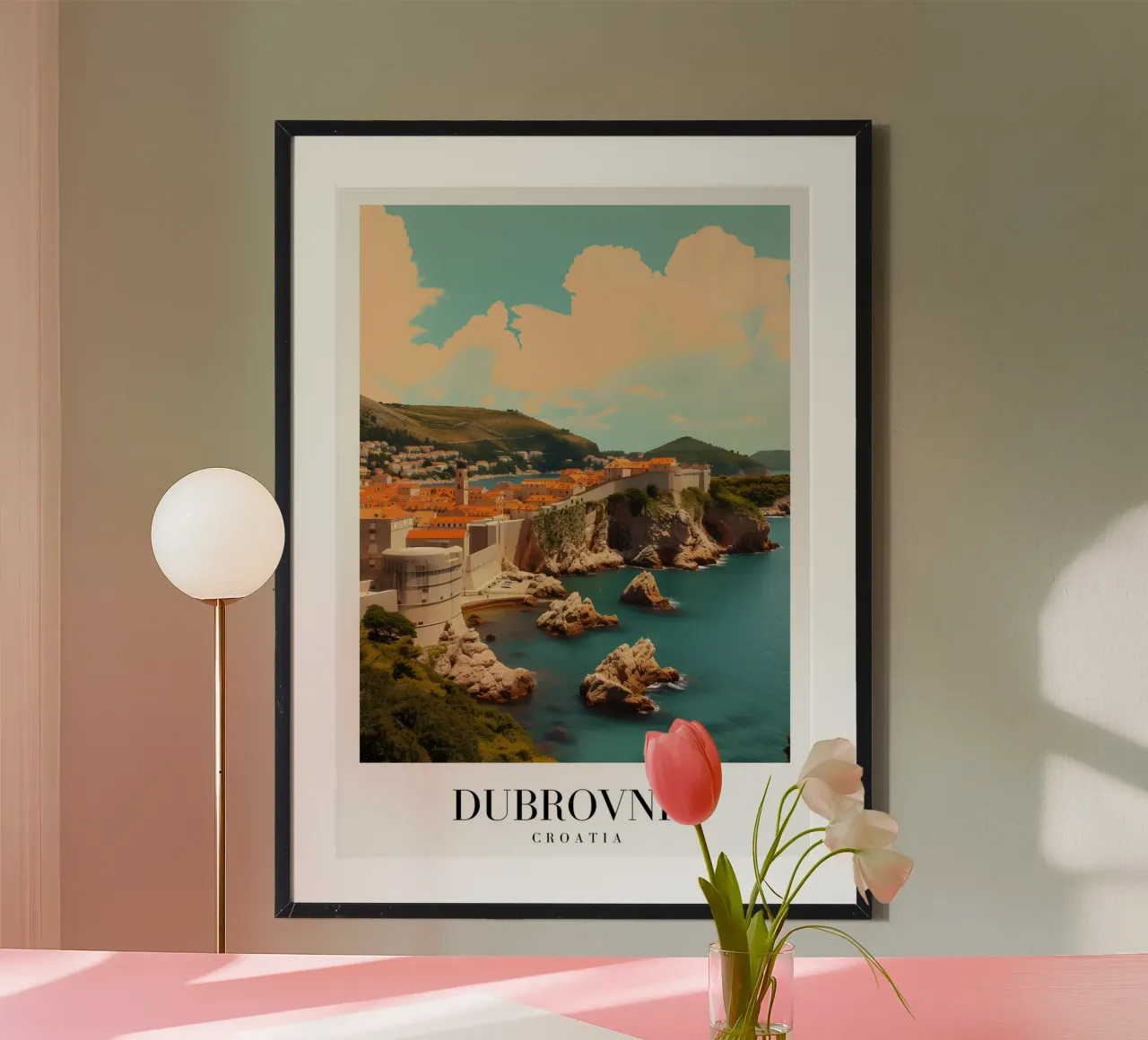 Dubrovnik Croazia Città vecchia e costa - Panorama Adriatico poster con telaio in alluminio da homdeco