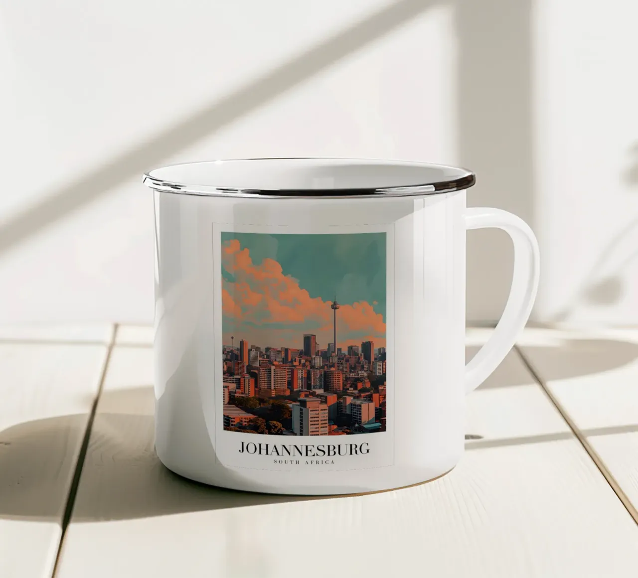 Johannesburg Skyline & Sentech Tower - Stadsgezicht Kunst emaille mok van homdeco