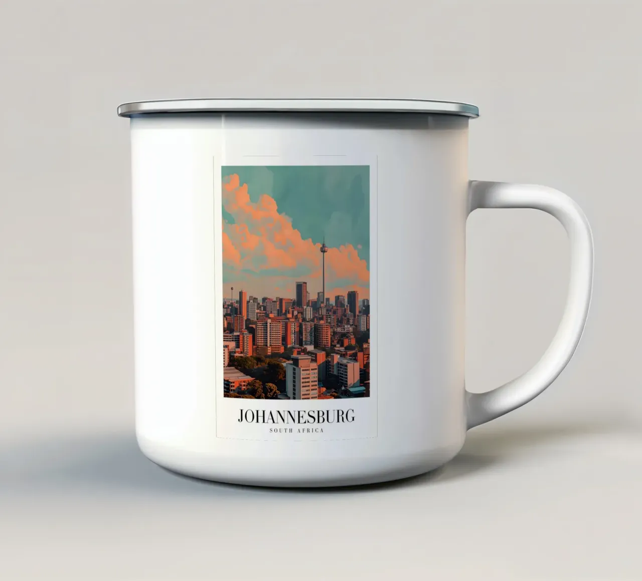 Johannesburg Skyline & Sentech Tower - Stadsgezicht Kunst emaille mok van homdeco