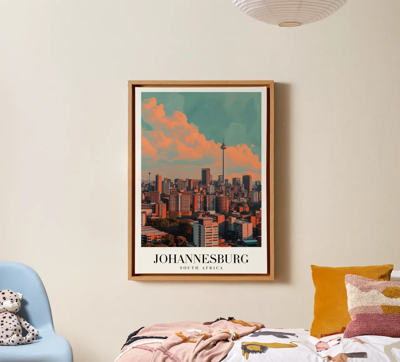 Johannesburg Skyline & Sentech Tower - Stadsgezicht Kunst canvas met Baklijst van homdeco