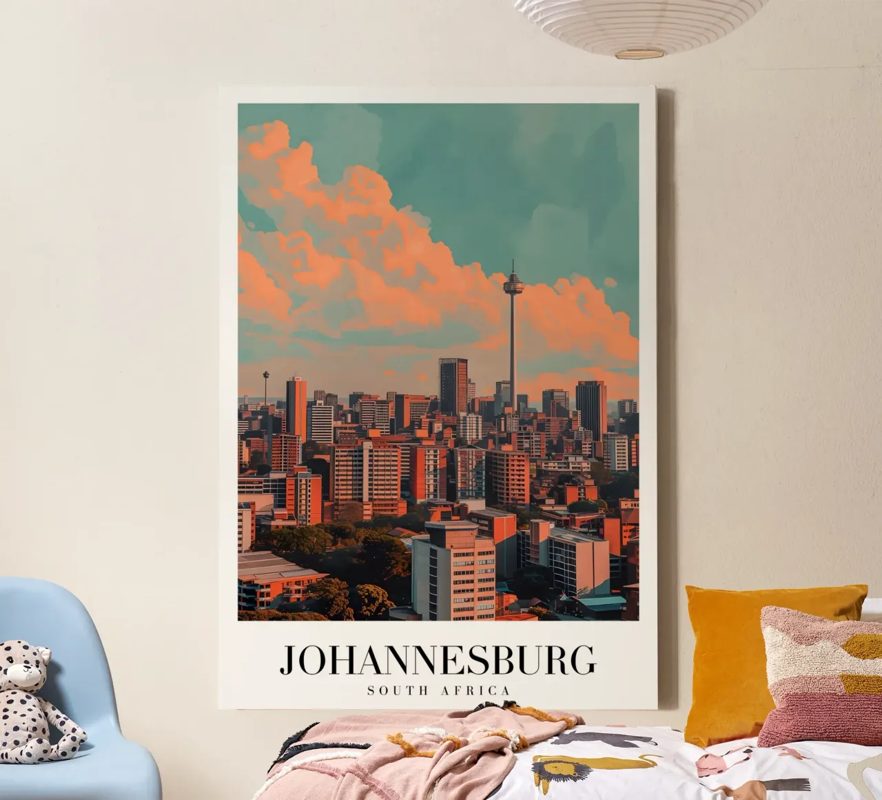 Johannesburg Skyline & Sentech Tower - Stadsgezicht Kunst canvas met Baklijst van homdeco