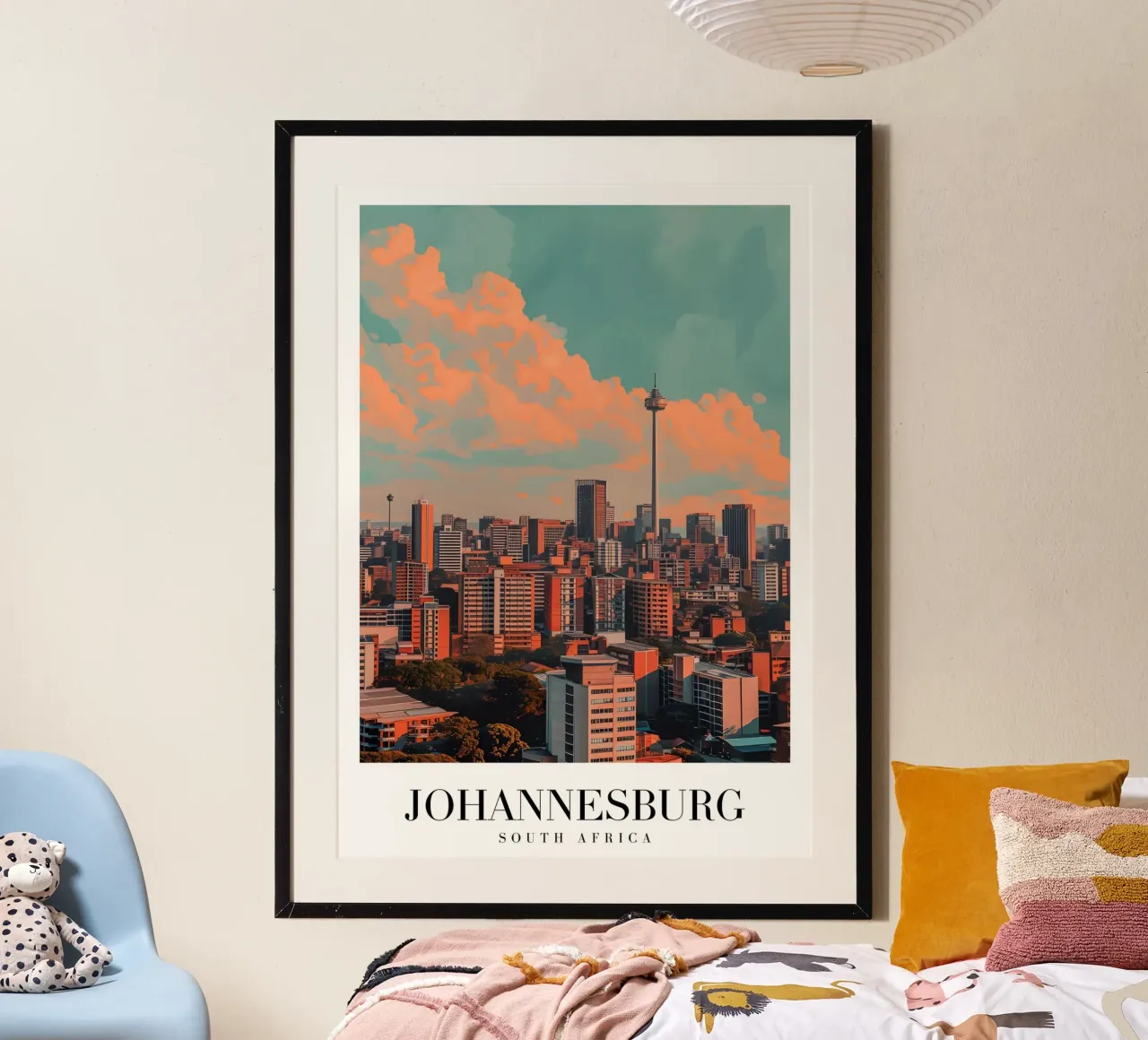 Skyline di Johannesburg e torre Sentech - Paesaggio urbano d'arte poster da homdeco