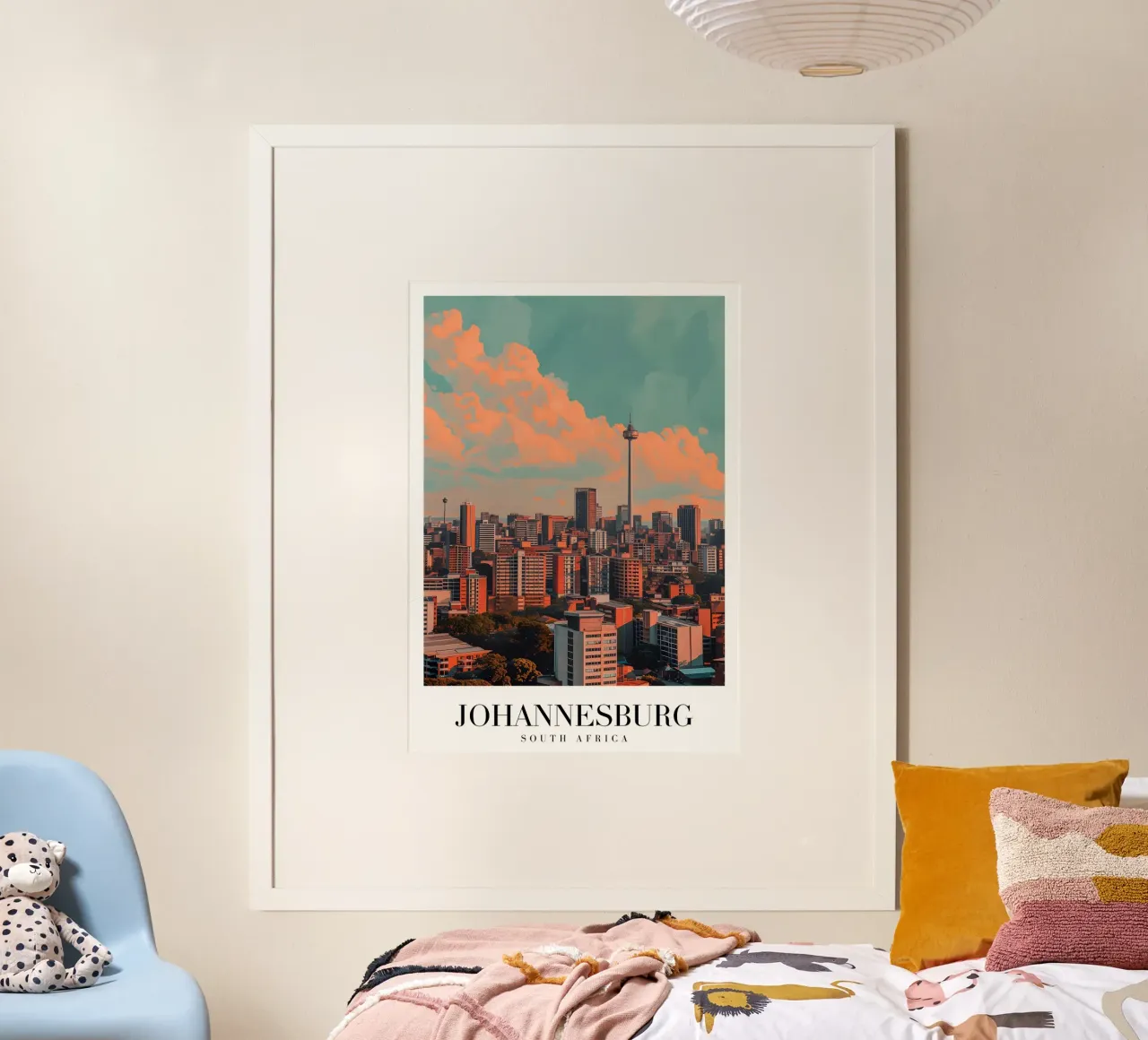 Skyline di Johannesburg e torre Sentech - Paesaggio urbano d'arte poster da homdeco