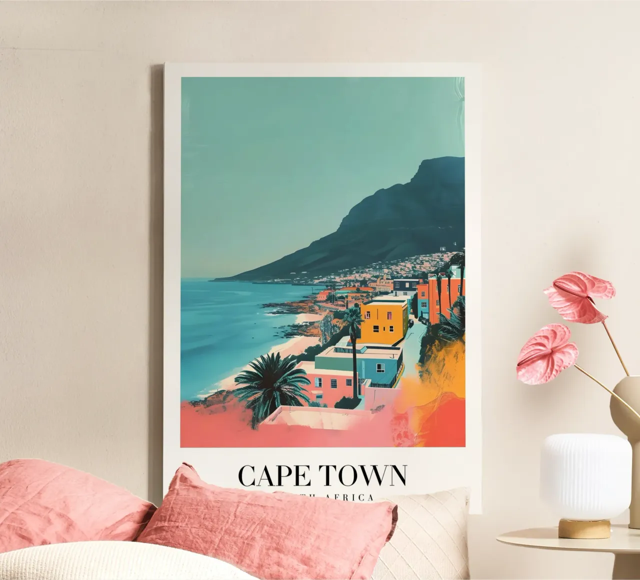 Kaapstad Zuid-Afrika Kustgezicht - Tafelberg Kunst canvas met Baklijst van homdeco