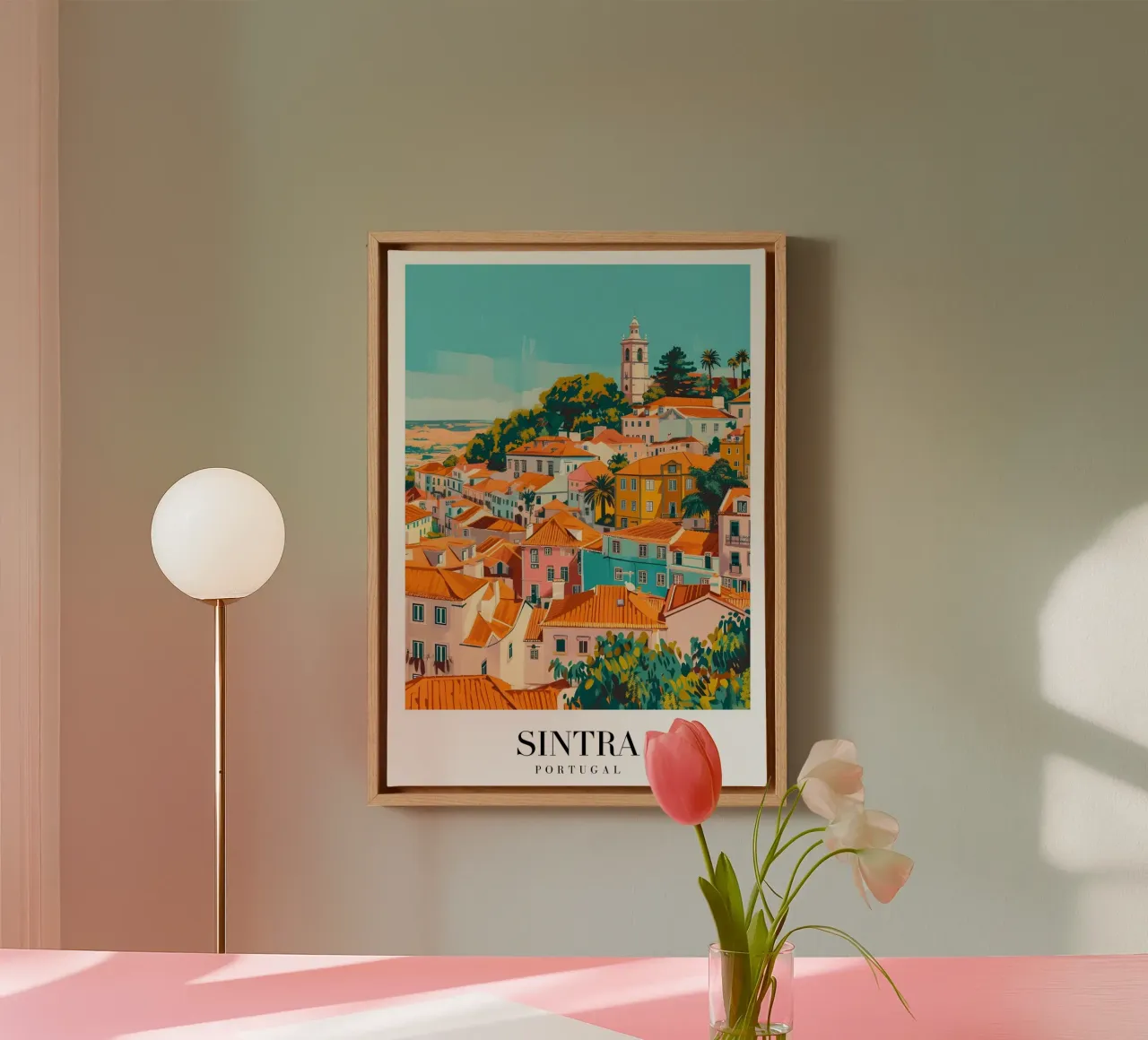 Sintra Portugal Hillside Village - Colorful Architecture Pri canvas with Floater frame by homdeco