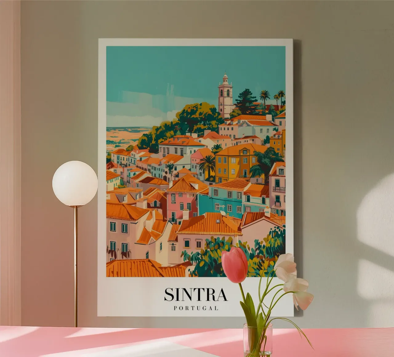 Sintra Portugal Hillside Village - Colorful Architecture Pri canvas with Floater frame by homdeco