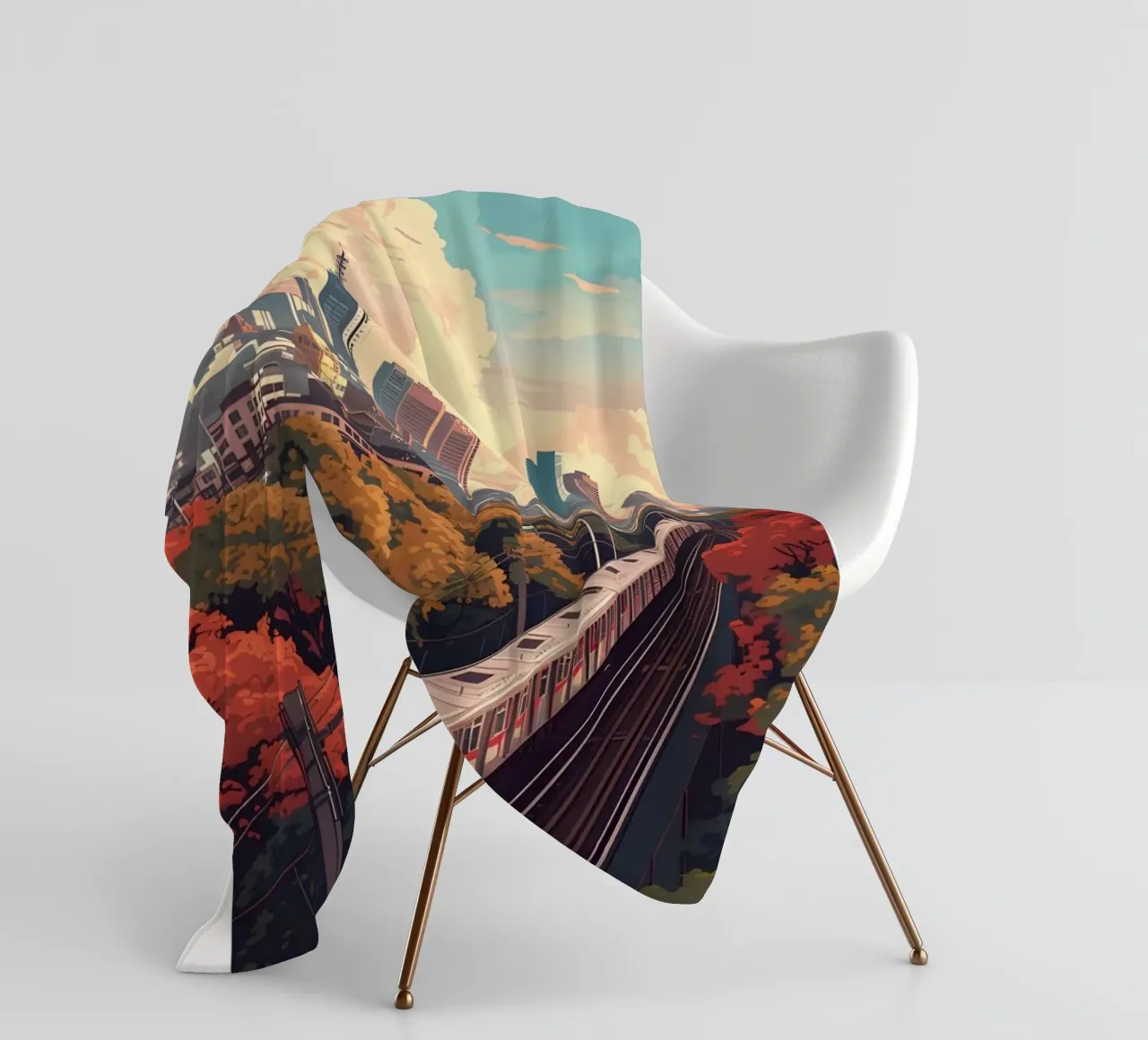 Francoforte Germania Skyline - Fiume Meno e Ponti Art. coperta in pile da homdeco