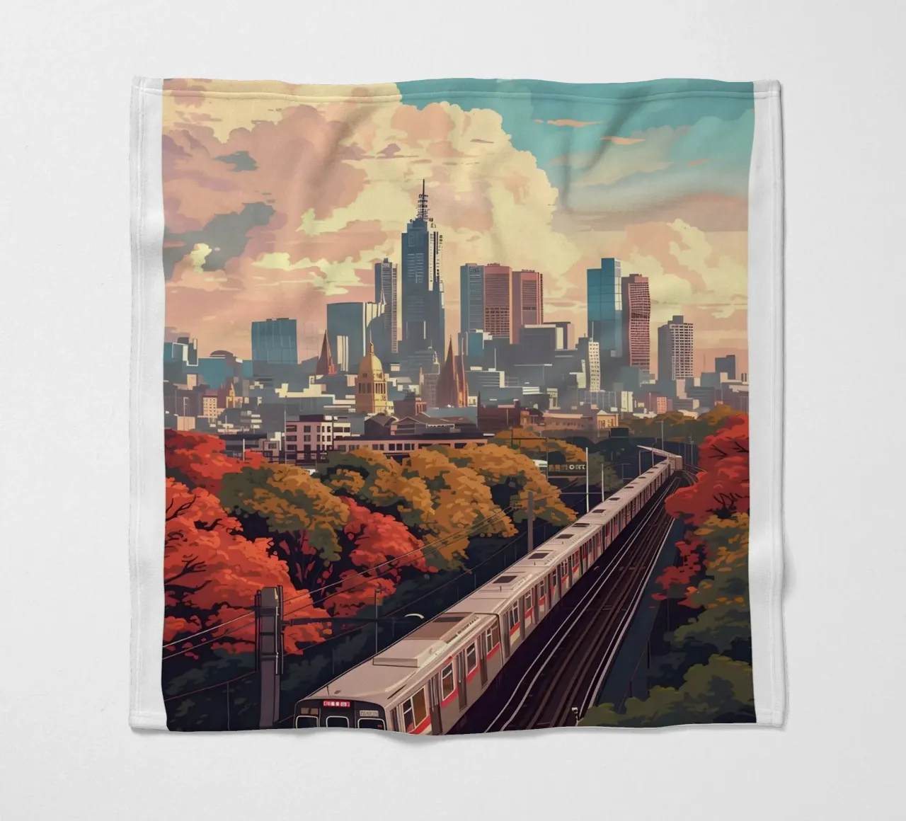 Francoforte Germania Skyline - Fiume Meno e Ponti Art. coperta in pile da homdeco