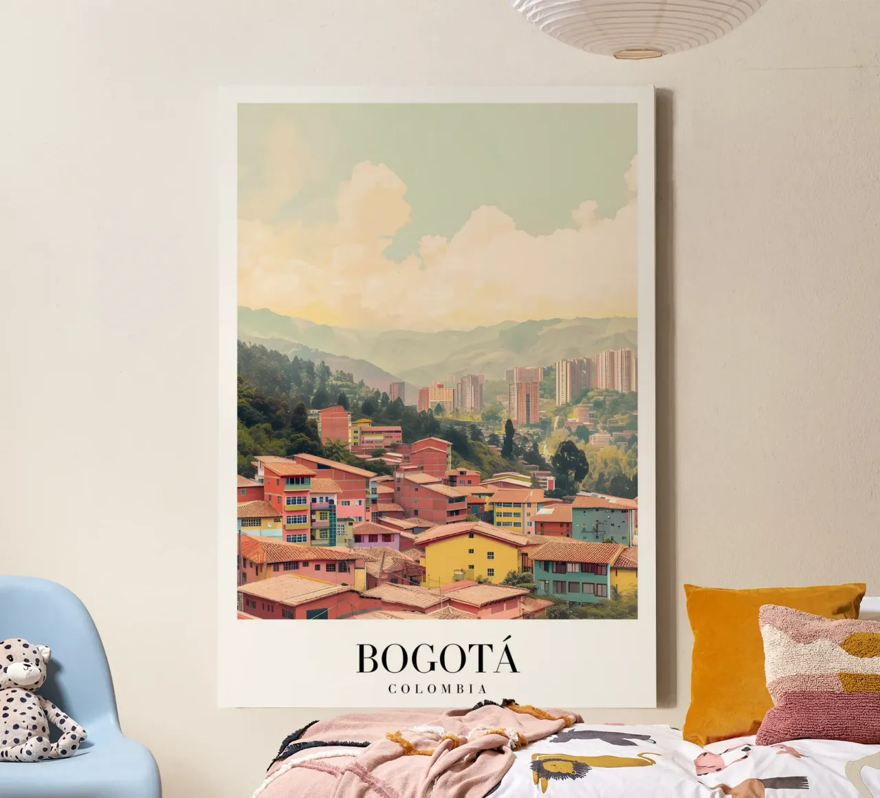 Bogotá Colombia Kleurrijke Heuvels - Berg Stadsgezicht Kunst canvas met Baklijst van homdeco