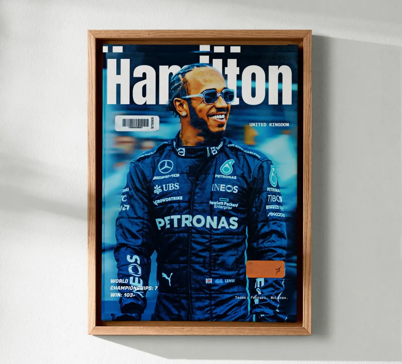 Lewis Hamilton tela con Cornice a cassetta da Low poly art