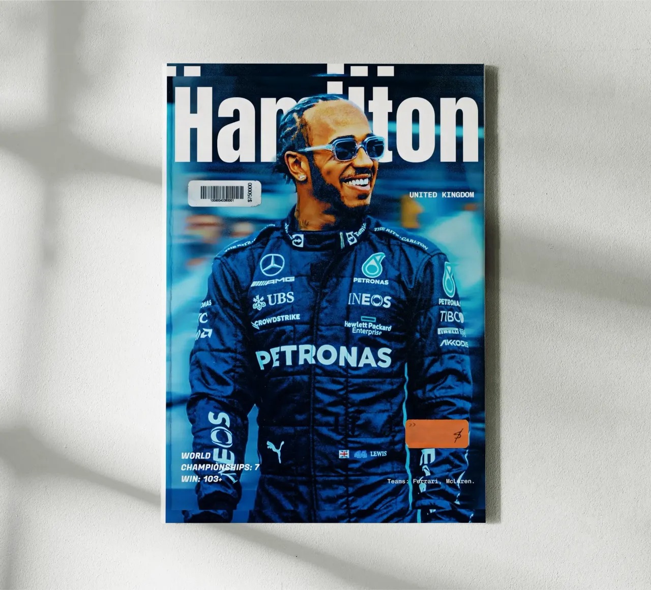 Lewis Hamilton tela con Cornice a cassetta da Low poly art