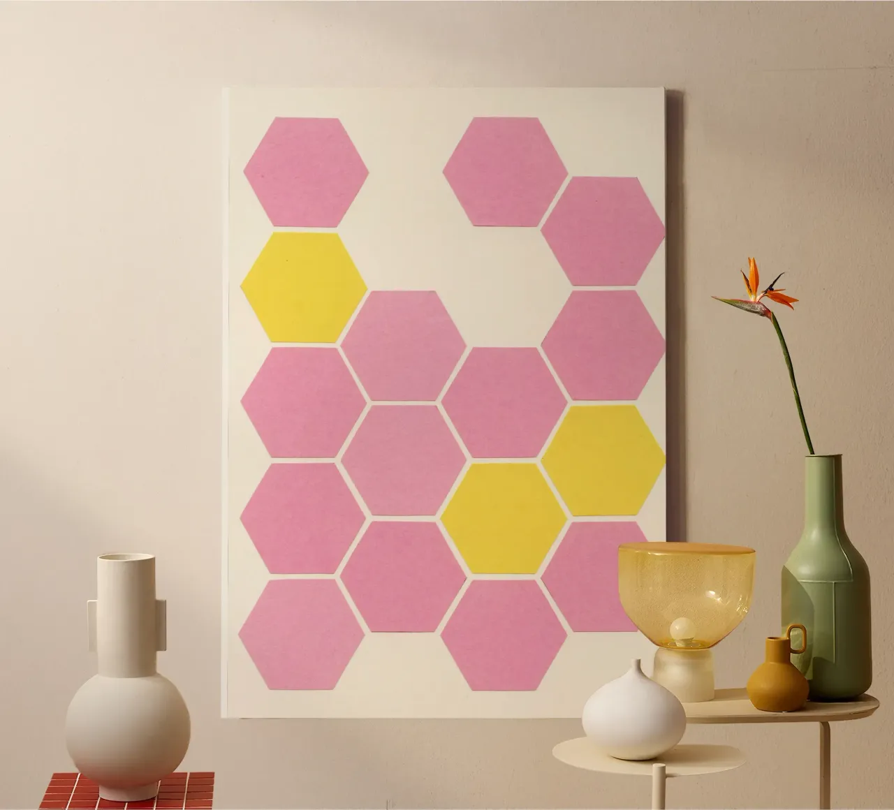 Roze honingraat canvas met Baklijst van Cassia Beck Collage