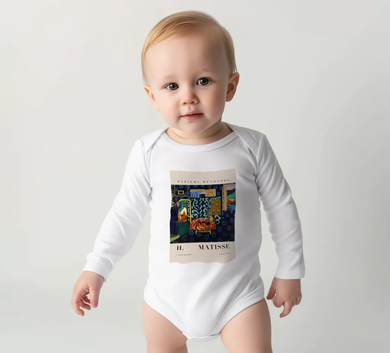 H. Matisse Interior with Red Rug - Papiers Découpés Art long-sleeve baby romper by homdeco