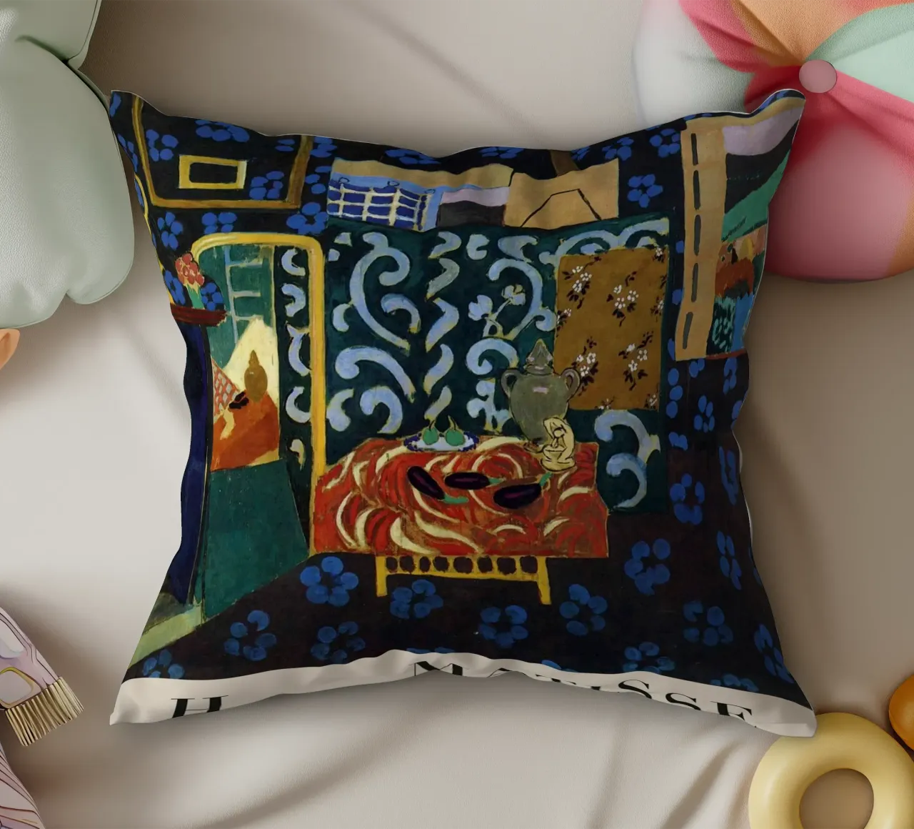 H. Interno di Matisse con tappeto rosso - Papiers Découpés Art cuscino da homdeco
