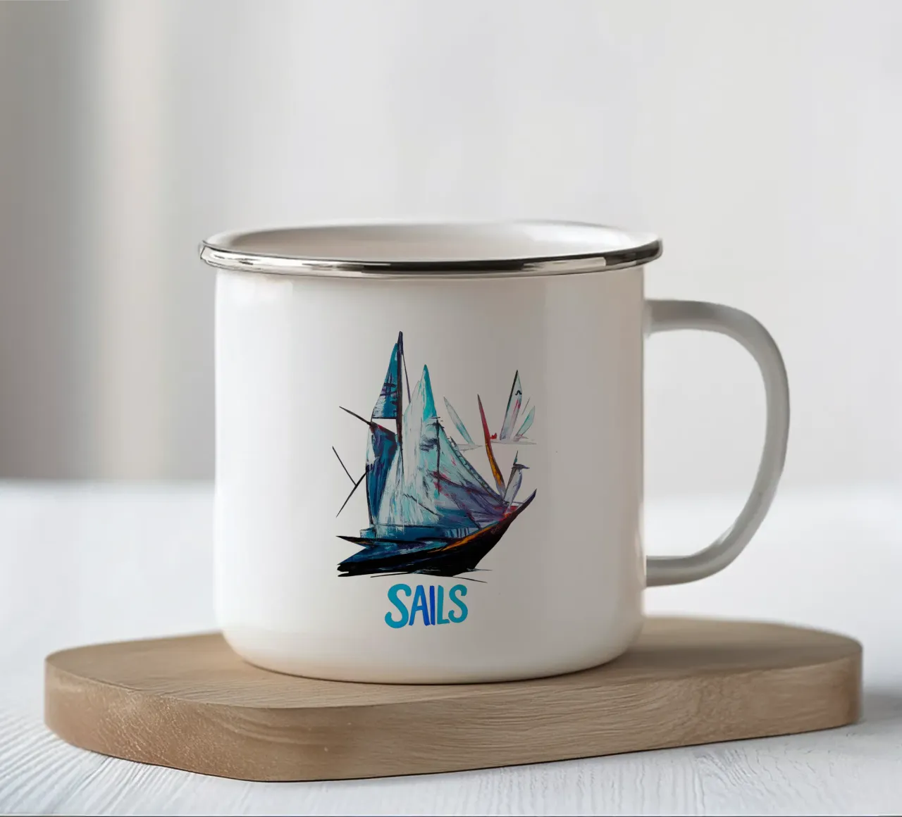 FREE SAILS BLUE tazza in smalto da Vintage Van Gogh