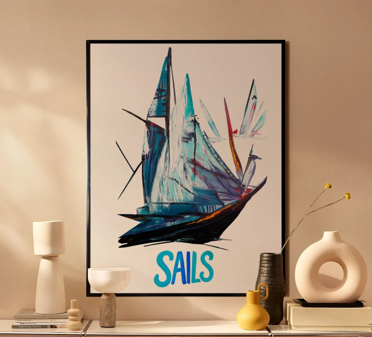 FREE SAILS BLUE poster with aluminum frame by Vintage Van Gogh