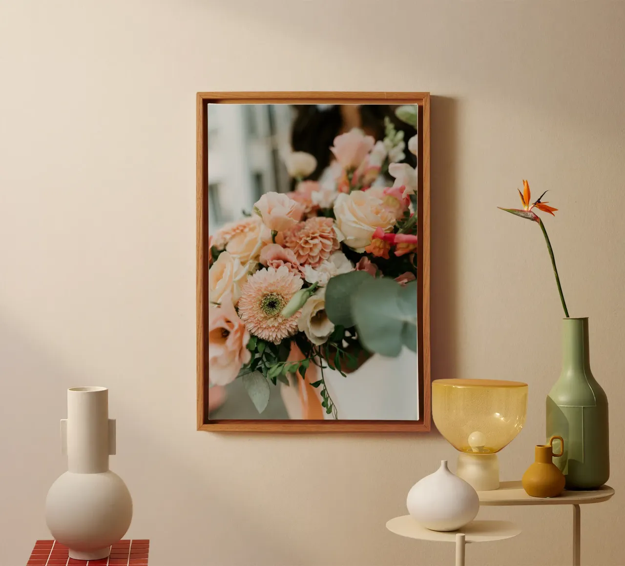 Peach Bloom Harmony canvas with Floater frame by Bold Blooms