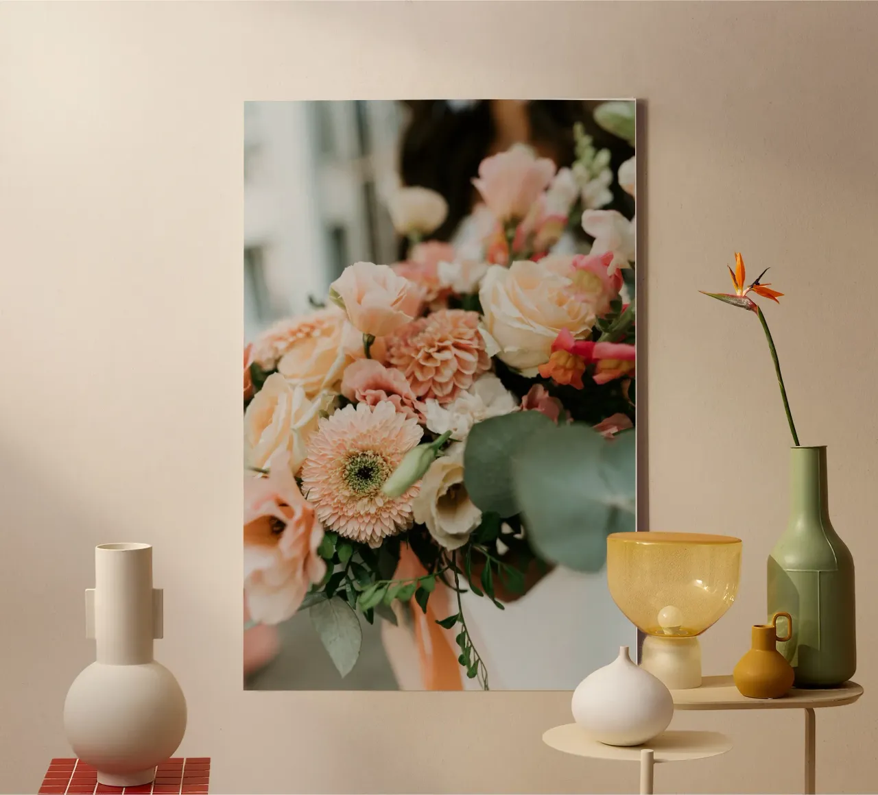 Peach Bloom Harmony canvas with Floater frame by Bold Blooms
