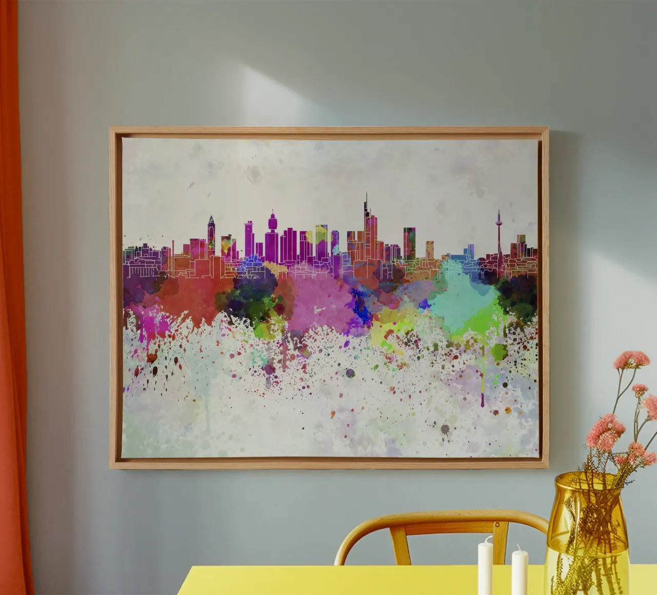 Lo skyline di Francoforte tela con Cornice a cassetta da 🎨 Point and Art