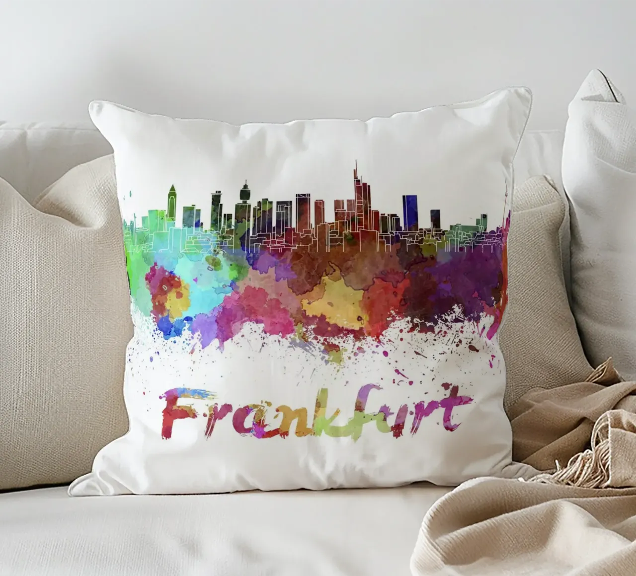 Lo skyline di Francoforte cuscino da Point and Art