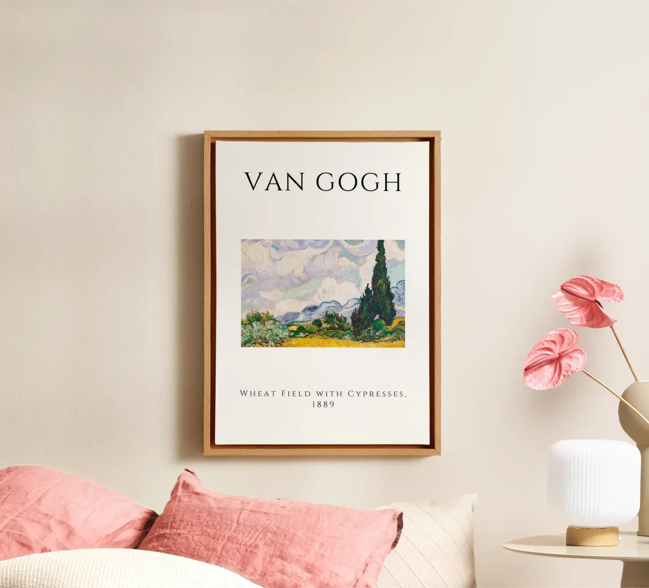 Van Gogh Wheat Field with Cypresses - Post-Impressionist Art canvas with Floater frame by homdeco