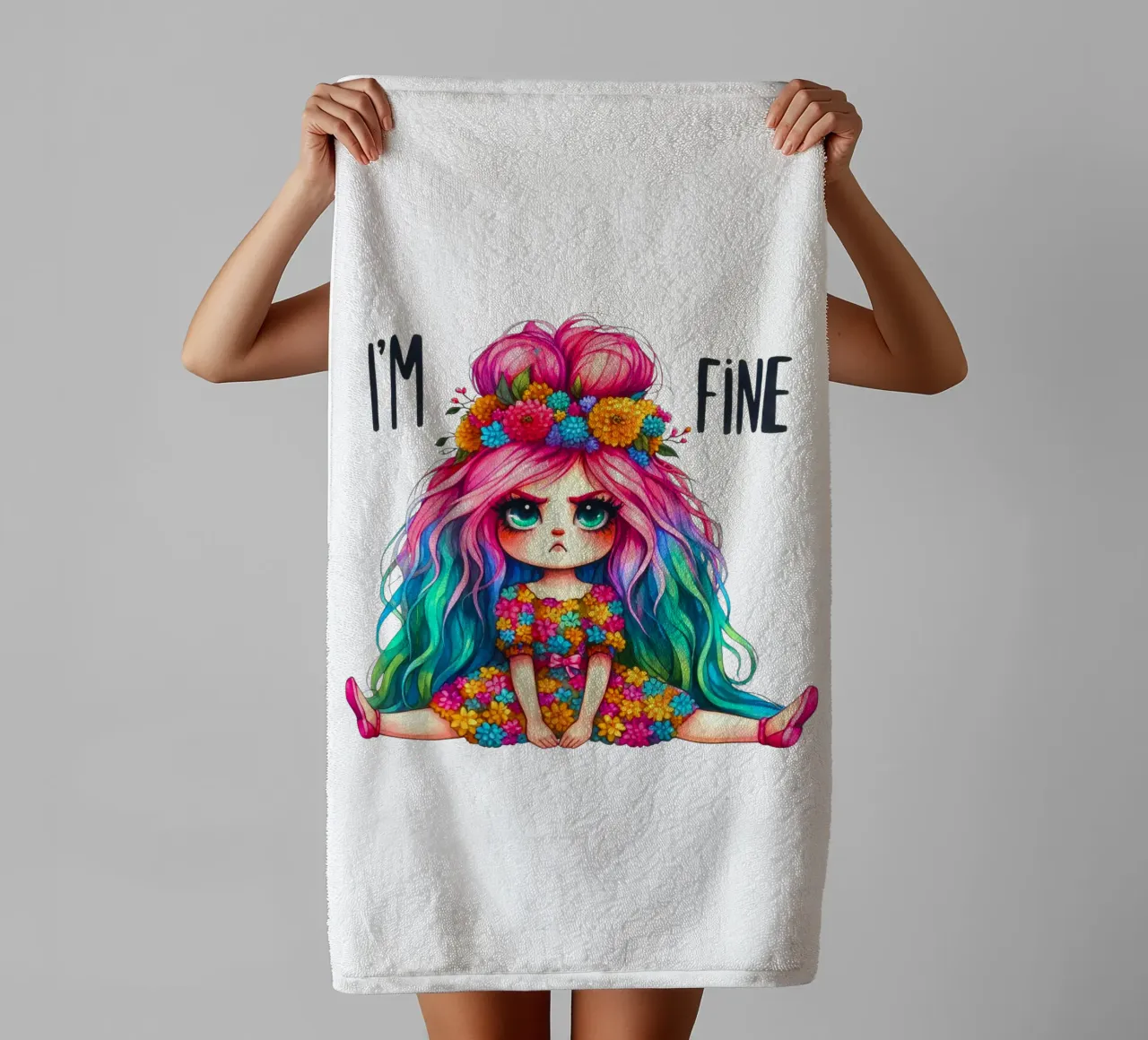 Ragazza eccentrica e arrabbiata asciugamano da bagno da Whiskers & Ink Kreations