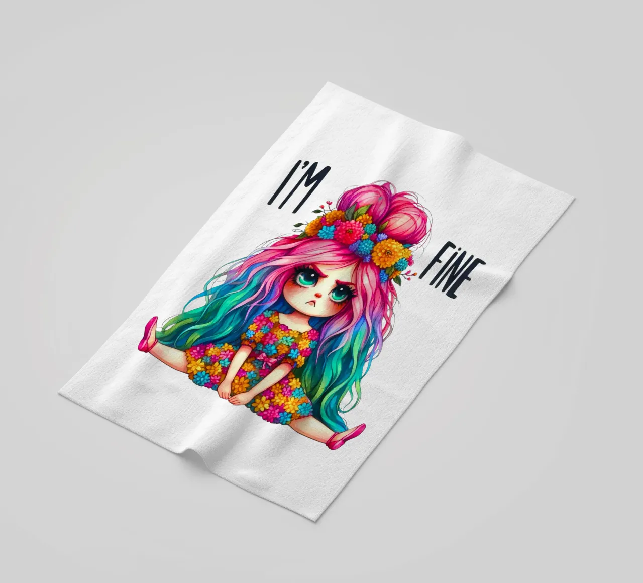 Ragazza eccentrica e arrabbiata telo mare da Whiskers & Ink Kreations
