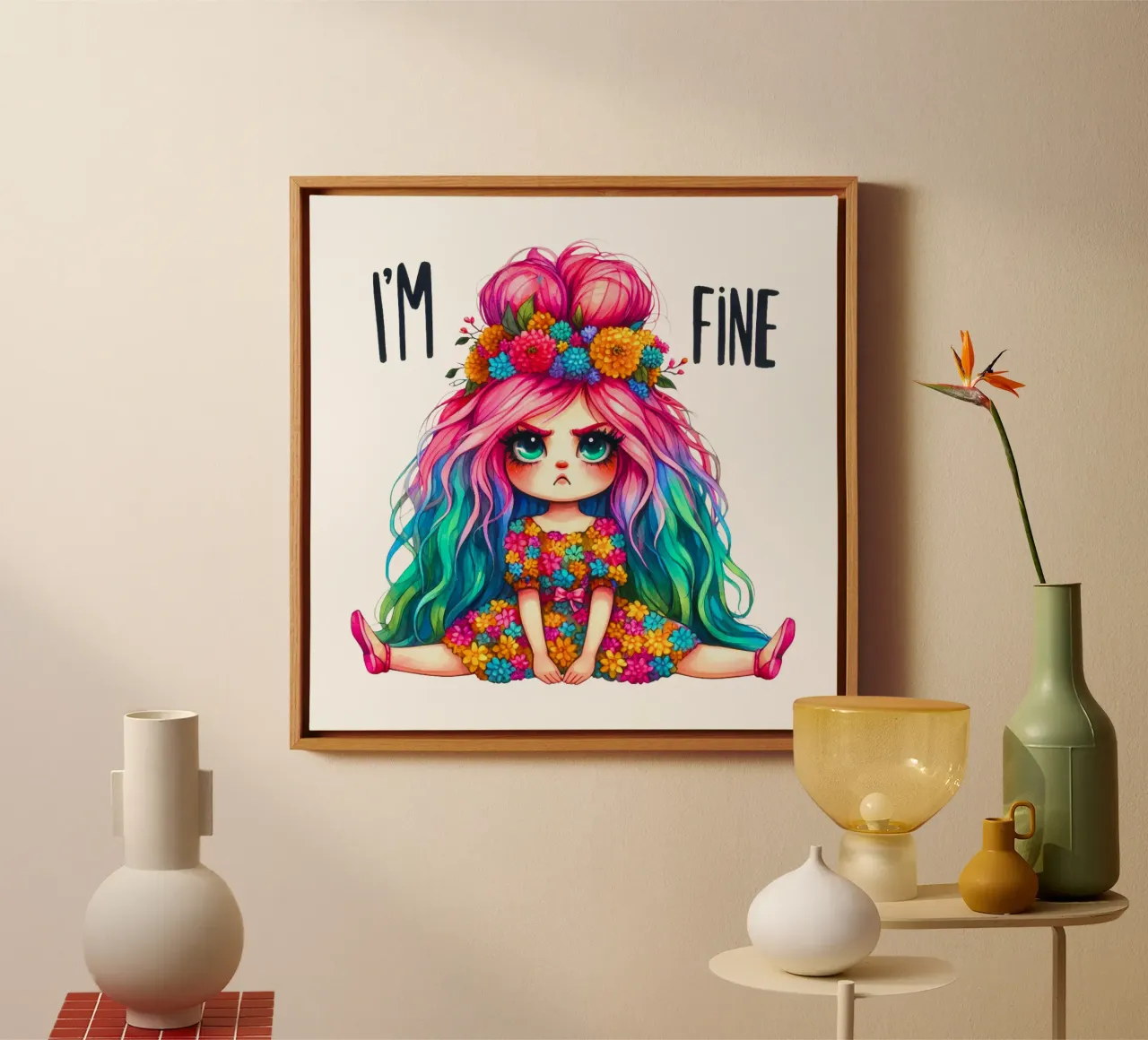Ragazza eccentrica e arrabbiata tela da Whiskers & Ink Kreations