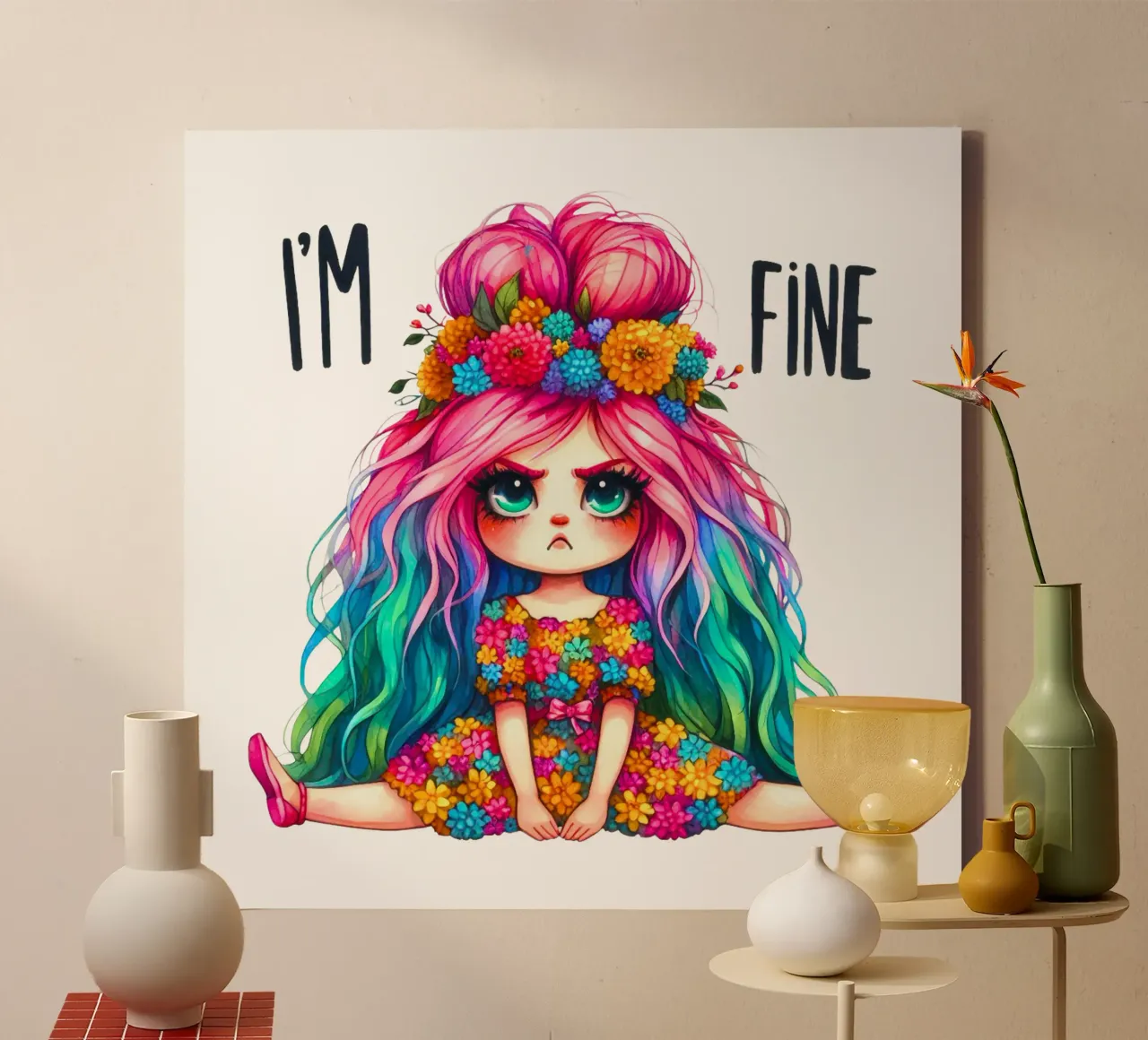 Ragazza eccentrica e arrabbiata tela da Whiskers & Ink Kreations