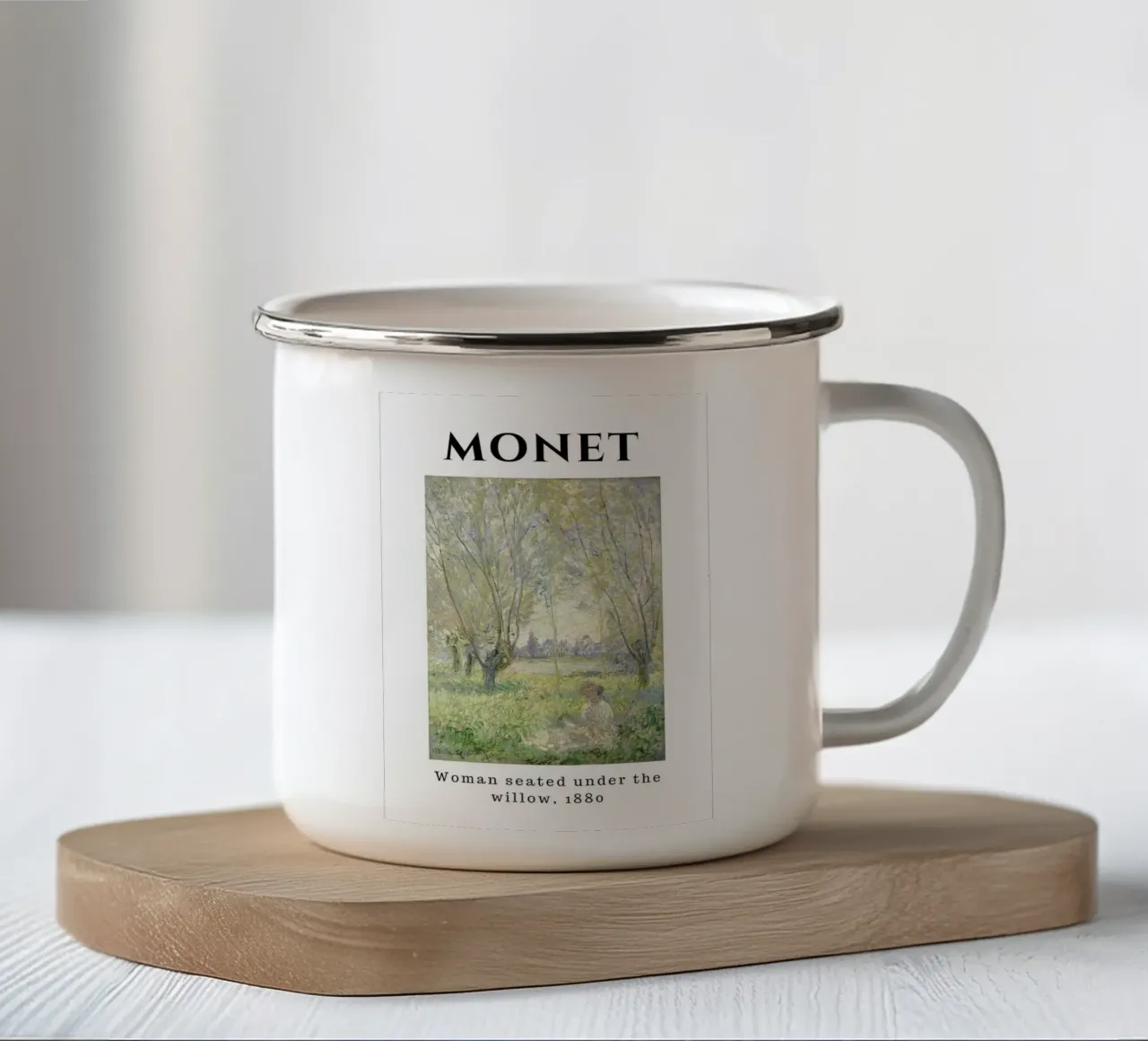 La donna sotto il salice di Monet, 1880 - Una serena terra impressionista tazza in smalto da homdeco