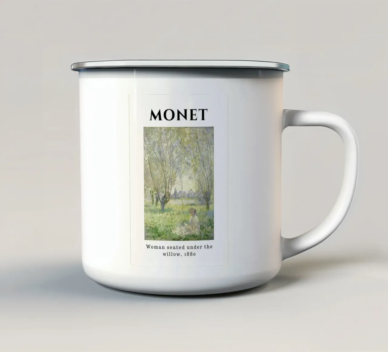 La donna sotto il salice di Monet, 1880 - Una serena terra impressionista tazza in smalto da homdeco