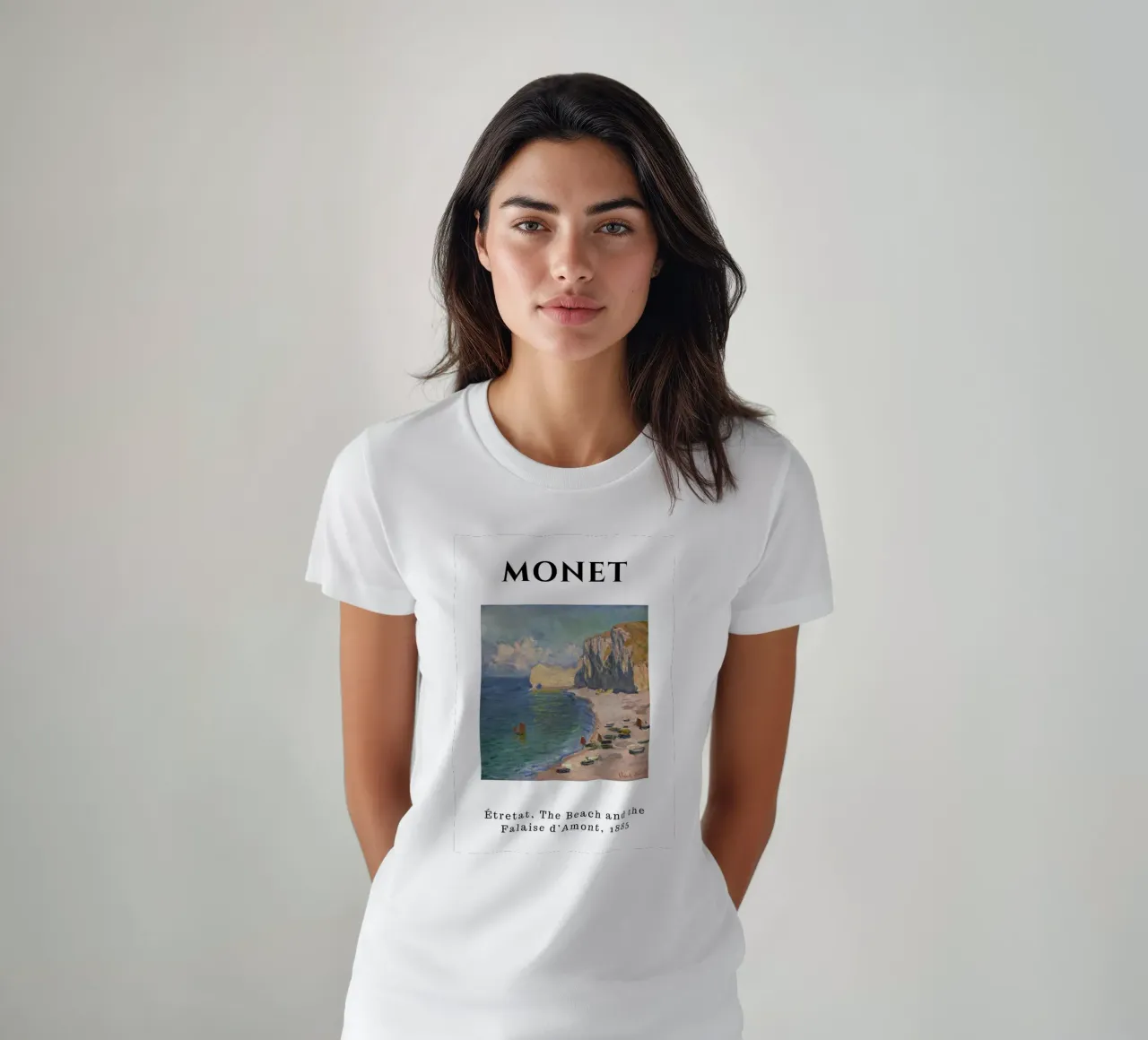 Étretat, spiaggia e Falaise d'Amont di Monet, 1885 - Folletto costiero t-shirt da homdeco
